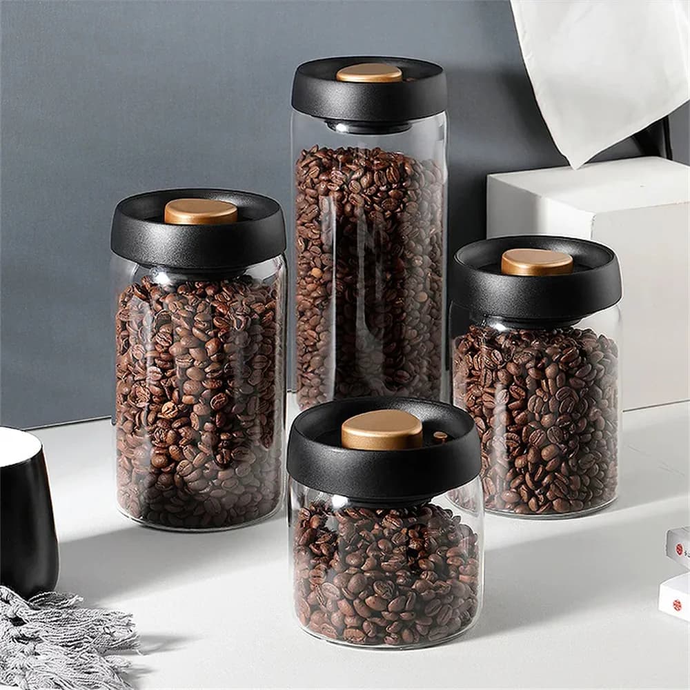 1pc Coffee Bean Vacuum Sealed Tank Household Glass Food Storage Tank for Moisture-proof Air Extraction Tea Storage Tank