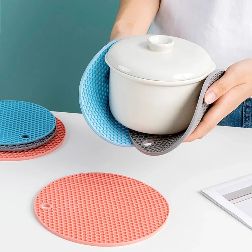 Tapete de mesa de silicone multifuncional para cozinha, porta-copos redondo antiderrapante para xícaras de café, porta-panelas