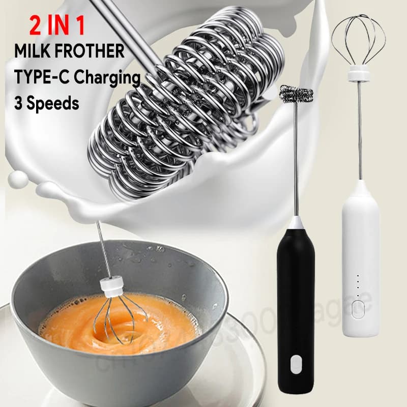 Mousseur à lait électrique chaud + batteur à oeufs sans fil type-c charge 3 vitesses Mini fabricant de mousse portable fouet à café outils de cuisine