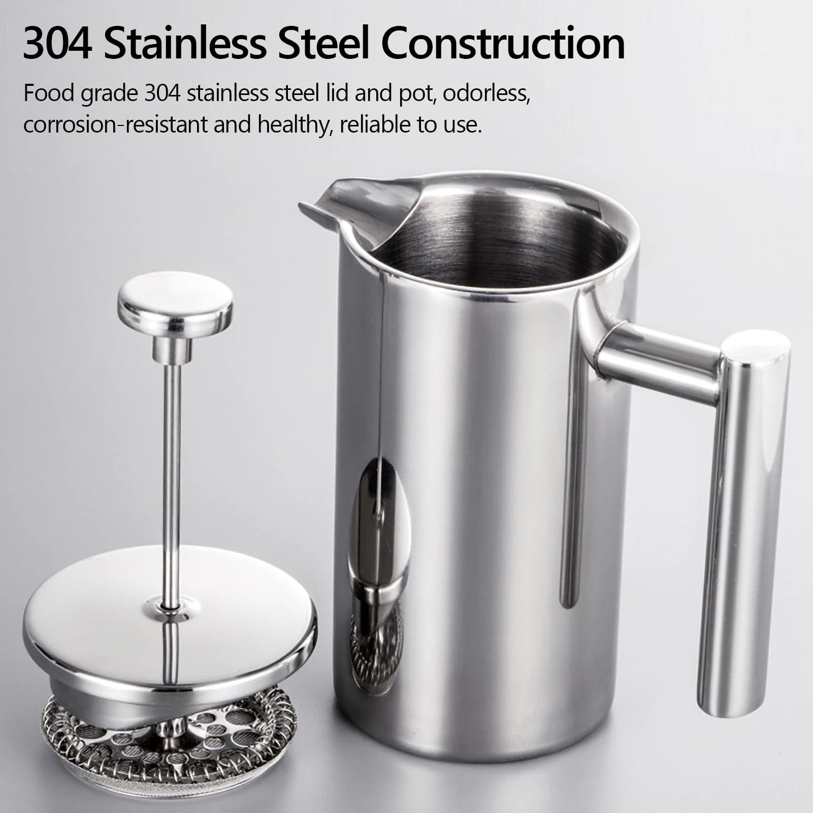 Presse française avec filtre, cafetière faite à la main, en acier inoxydable, haute qualité, Double paroi isolée, 350ml/800ml/1000ml