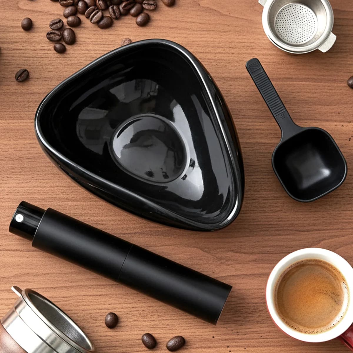 Kit tasse doseuse de grains de café et flacon pulvérisateur – Plateau en céramique avec pulvérisateur et cuillère, parfait pour les amateurs de baristes et d’espresso