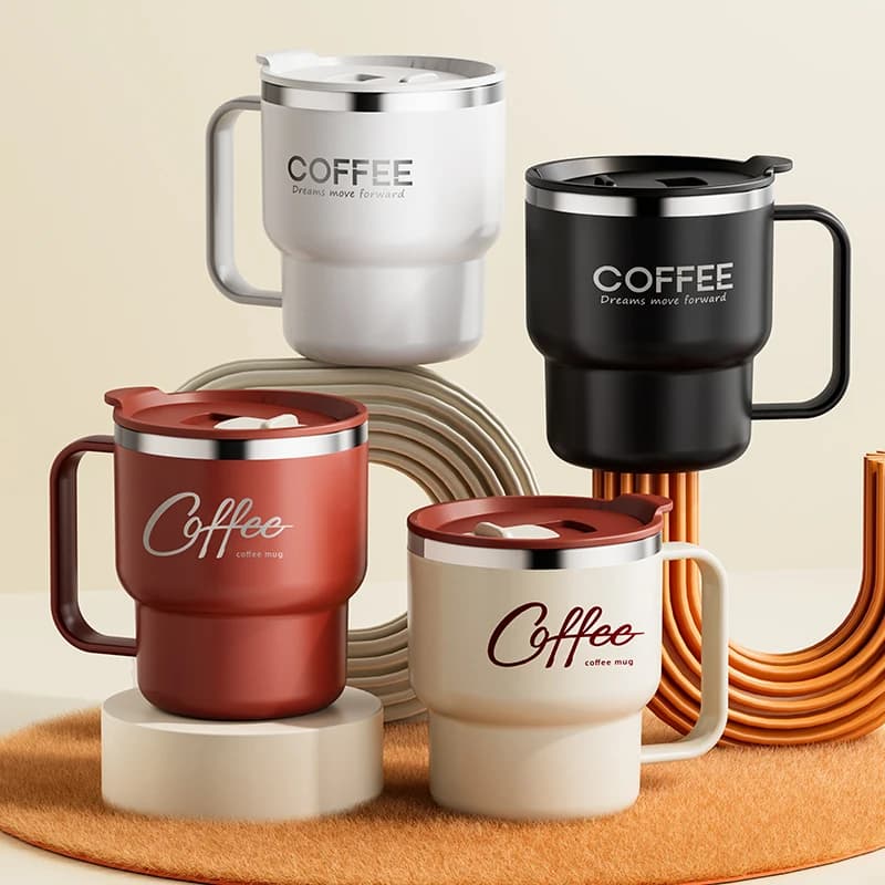 WORTHBUY 304 tasse à café isolée à Double paroi en acier inoxydable avec poignée Portable étudiants tasse d’eau anti-fuite tasse à café au lait