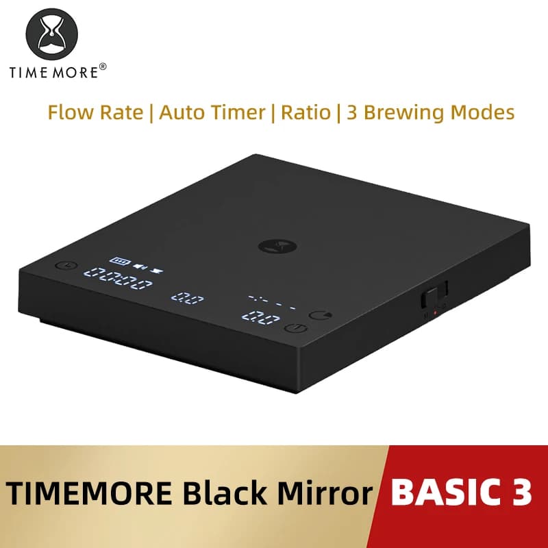 TIMEMORE Basic 3 مرآة سوداء، مقياس القهوة للتخمير، مقياس الإسبريسو، معدل التدفق، مؤقت تلقائي، نسبة، 3 أوضاع للمشروب، سعة 2 كجم