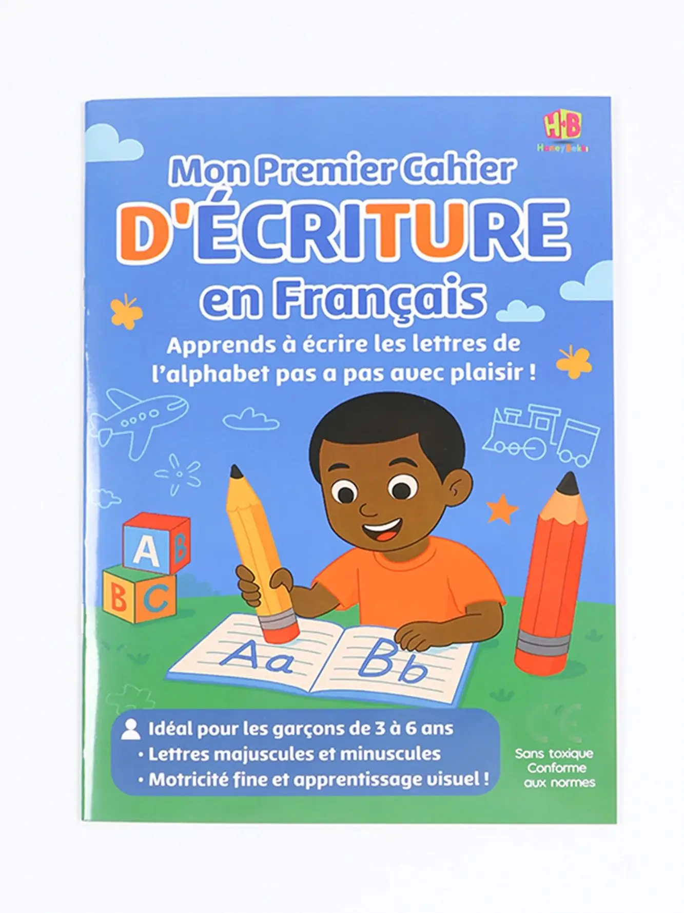1 Cahier d’écriture en français de 32 pages, contenant les lettres de l’alphabet français et des mots simples, adapté à tous, idéal pour le bureau, les fournitures scolaires, l’usage à la maison, et recommandé comme cadeau pour les fêtes.